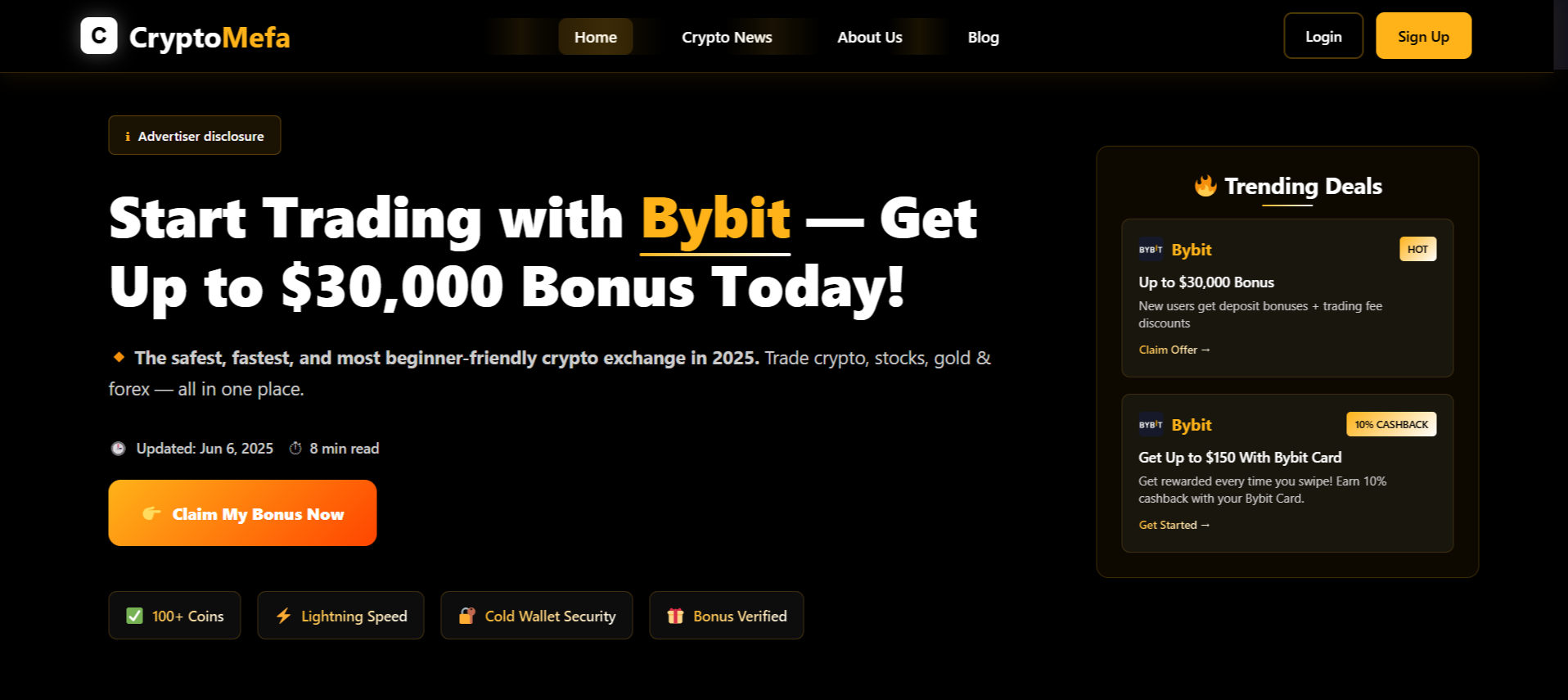 CryptoMefa website homepage